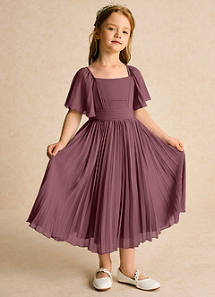 Azazie Gisele Abiti da Ragazza di Fiori Abito A-Line in Chiffon Plissettato Sangria image5