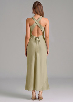 Azazie Evadne Vestidos de damas de honor Vestido de Musgo Verde de Satén Elástico de Corte Recto con Plisado image5