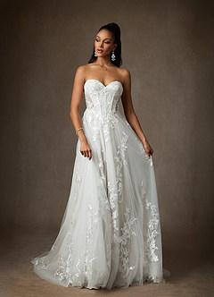 Azazie Aurorie Robes de mariée Robe Trapèze en Tulle Paillettes Blanc De Diamant image4