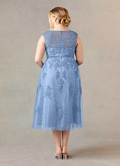Azazie Flynn Mother of the Bride Dresses Steel Blue A-Line Boatneck Lace Tulle Dress image7