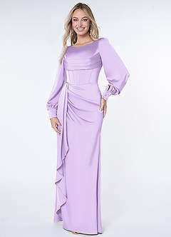 Azazie Raye Bridesmaid Dresses Lilac Mermaid Long Sleeve Stretch Satin Dress image1