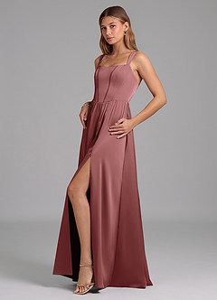 Azazie Rosaline Jurken voor bruidsmeisjes Jurk van Stretch Satijn met A-Lijn Zijsplit Amethist image5