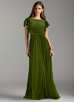 Azazie Daphne Robes de demoiselle d'honneur modestes Robe Trapèze avec ceinture Longueur ras du sol velours image3