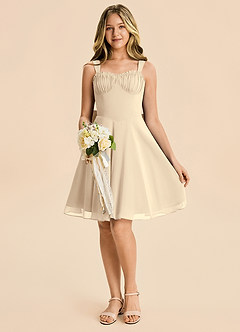 Azazie Arie Junior Champagne A-Line Ruched Chiffon Dress image4