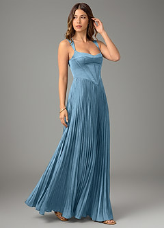 Azazie Avenelle Bridesmaid Dresses Steel Blue A-Line Corset Stretch Satin Dress image5