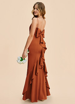 Azazie Lioren Junior Cinnamon Sheath Bow Stretch Satin Dress image3