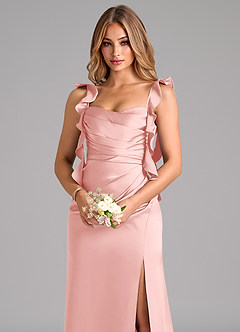 Azazie Jessamine Robes de demoiselle d'honneur Robe Fourreau en Satin extensible Corset Rose Poudré image7