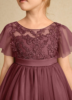 Azazie Queenie Robe Demoiselle D'honneur Fillette Robe Trapèze en Dentelle Rose Du Désert image4