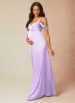 Azazie Rhea Maternity Bridesmaid Dresses A-Line Off-The-Shouler Pleated Stretch Satin Floor-Length Dress image4