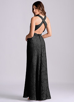 Azazie Evadne Final Sale Black Sheath Pleated Floral Burnout Dress image2