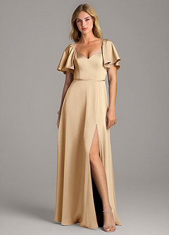 Azazie Chloe Bridesmaid Dresses Champagne A-Line Sweetheart Neckline Stretch Satin Dress image4