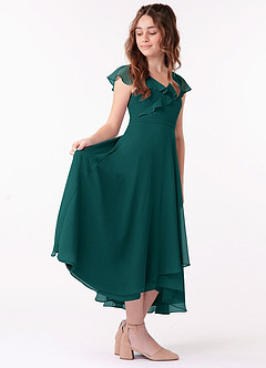 Azazie Posie Junior Peacock A-Line Ruched Chiffon Dress image3
