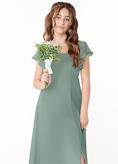 Azazie Bondi Junior Silver Sage A-Line Bow Chiffon Dress image4