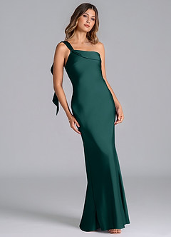 Azazie Driea Brudtärnklänningar Klä av Sjöjungfru i Stretch Satin Ena axeln Tallgrön image1