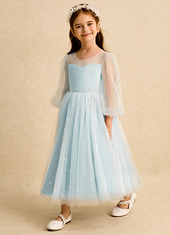 Azazie Trudy Flower Girl Dresses Sea Glass Ball-Gown Sweetheart Neckline Tulle Dress image4