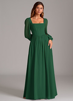 Azazie Maree Bridesmaid Dresses Dark Green A-Line Corset Chiffon Dress image4