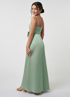 Azazie Anina Junior Agave A-Line Bow Stretch Satin Dress image5