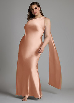 Azazie Juniper Bridesmaid Dresses Rose Gold Mermaid One Shoulder Stretch Satin Dress image9