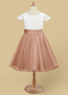 Azazie Vetty Flower Girl Dresses Ivory Champagne Rose A-Line Lace Tulle Dress image9