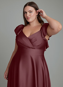 Azazie Leilani Bridesmaid Dresses Sangria A-Line Ruched Stretch Satin Dress image12