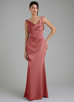 Azazie Spencer Bridesmaid Dresses Antique Rose Mermaid Pleated Stretch Satin Dress image1