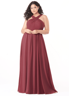 Azazie Dixie Bridesmaid Dresses Merlot A-Line Halter Pleated Chiffon Dress image7