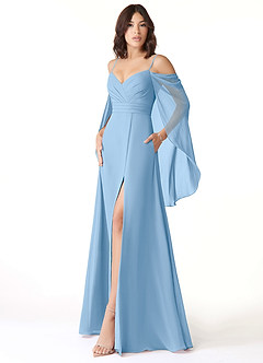 Azazie Cienna Bridesmaid Dresses Powder Blue A-Line Long Sleeve Chiffon Dress image10