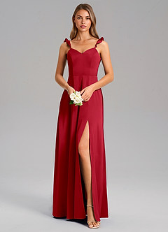 Azazie Everett Bridesmaid Dresses Scarlet A-Line Stretch Satin Dress image5