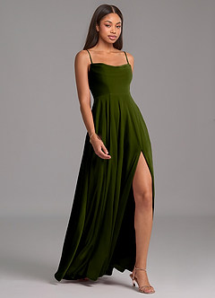 Azazie Elle Bridesmaid Dresses Olive A-Line with Pockets Velvet Dress image6