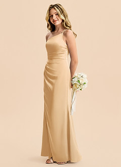 Azazie Eren Junior Robe Fourreau en Satin extensible Plissé Or image4