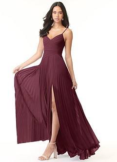 Azazie Vini Brautjungfernkleider A-Linie V-Hals Gefaltet Chiffon Kleid Cabernetrot image3