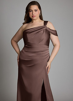 Azazie Wynter Bridesmaid Dresses Ganache Sheath One Shoulder Stretch Satin Dress image10