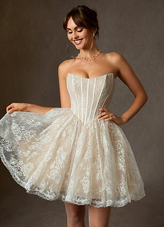 Azazie Clover Vestidos de novia Vestido de Blanco Diamante Nude de Encaje de Corte Princesa con Sin tirantes image5