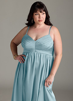 Azazie Alia Bridesmaid Dresses Moody Blue A-Line Pleated Stretch Satin Dress image14