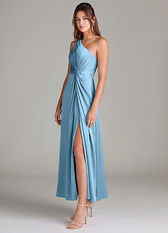 Azazie Brooke Suknie dla druhen Linia A Jedno ramię Satyna elastyczna Długość kostki Sukienka image5