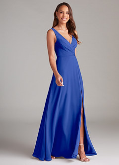 Azazie Nelly Bridesmaid Dresses Royal Blue A-Line Pleated Chiffon Dress image3