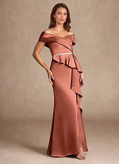Azazie Dareia vestidos de madre de la novia Vestido de Arcilla de Satén Elástico de Sirena con Vestidos sin tirantes image4