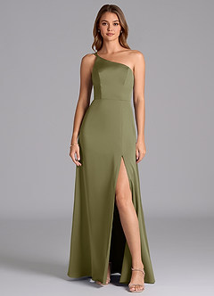 Azazie Trina Brautjungfernkleider A-Linie One-Shoulder Stretch-Satin Kleid Pistazie image1