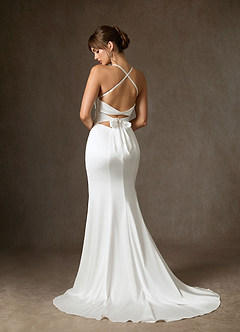 Azazie Kierra Wedding Dresses Diamond White Mermaid Pleated Stretch Satin Dress image7