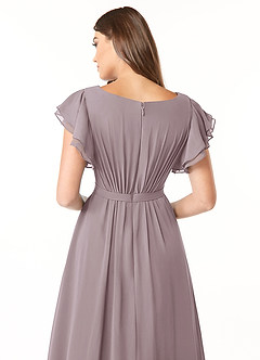 Azazie Daphne Bescheidene Brautjungfernkleider A-Linie Gekräuselt Chiffon Bodenlänge Kleid image5