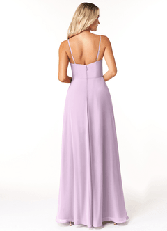 Azazie Moira Abiti da Damigella Abito A-Line in Chiffon con Scollo a U Lilla Glassato image3