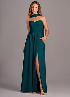 Azazie Joni Bridesmaid Dresses Pine A-Line Strapless Chiffon Convertible Dress image1