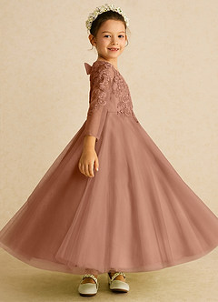 Azazie Precious Flower Girl Dresses Bronzer A-Line Lace Tulle Dress image3