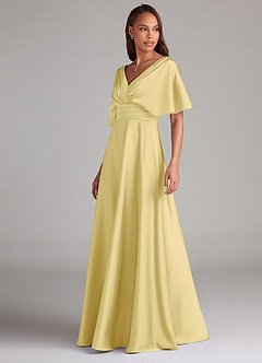 Azazie Pamela Robes de demoiselle d'honneur Robe Trapèze en Satin extensible Plissée Sorbet Citron image4