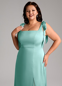 Azazie Frostine Vestidos de damas de honor Vestido de Aqua de Satén Elástico de Corte en A con Lazo image12