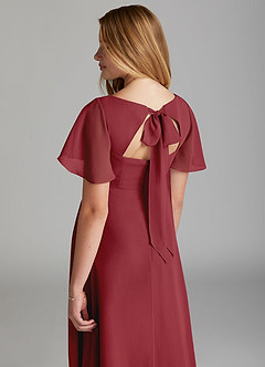 Azazie Kimber Junior Pomegranate A-Line Pleated Chiffon Dress image4