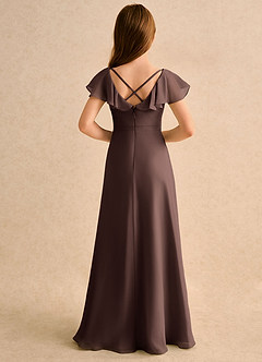 Azazie Nari Girls Formal Flower Girl Dresses Ganache A-Line with Sleeves Chiffon Dress image2