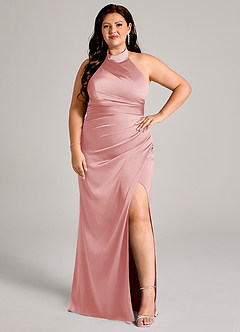 Azazie Jemma Brautjungfernkleider Etui Plissee Stretch-Satin Kleid Puderrosa image10