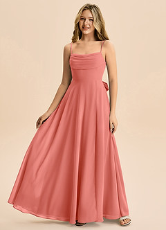 Azazie Bear Junior Vestido de Rosa Salmón de Gasa de Corte en A con Plisado image4