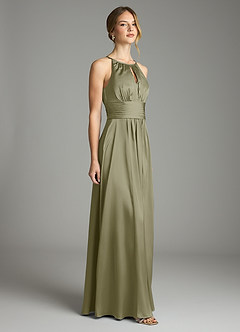 Azazie Bonnie Bridesmaid Dresses Pistachio A-Line Pleated Stretch Satin Dress image4